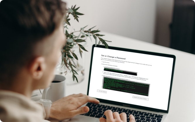 man viewing step by step documents
