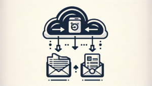 Simple graphic of data being downloaded to the cloud and used in emails